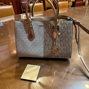 Michael Kors Beige and Brown Satchel
